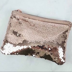 Macy’s Rose Gold Sequined Cosmetic Pouch